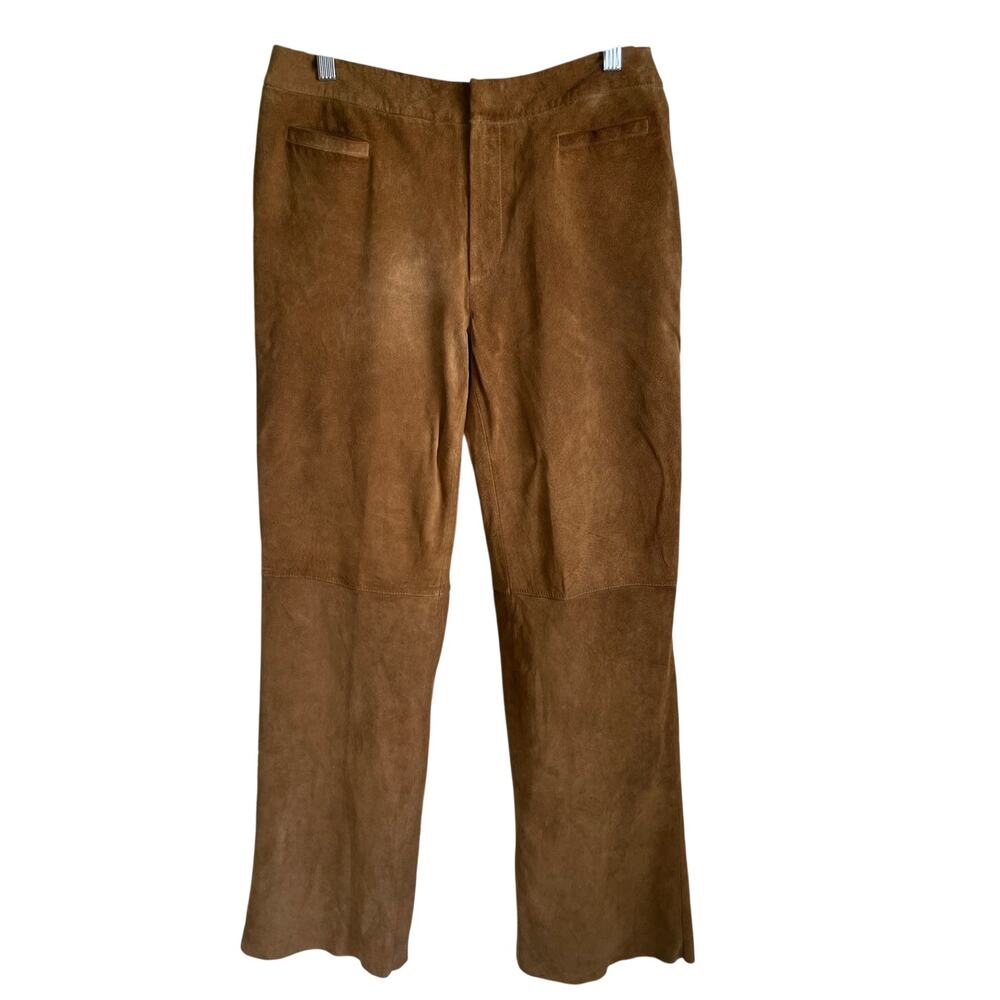 Eddie Bauer Seattle Suede Leather Pants Sz 12 Brown Lined Washable Vintage Y2K